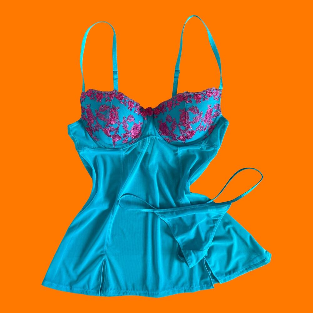 00's vintage mesh bustier fairy y2k babydoll lingerie set 36C L/7 *deadstock*